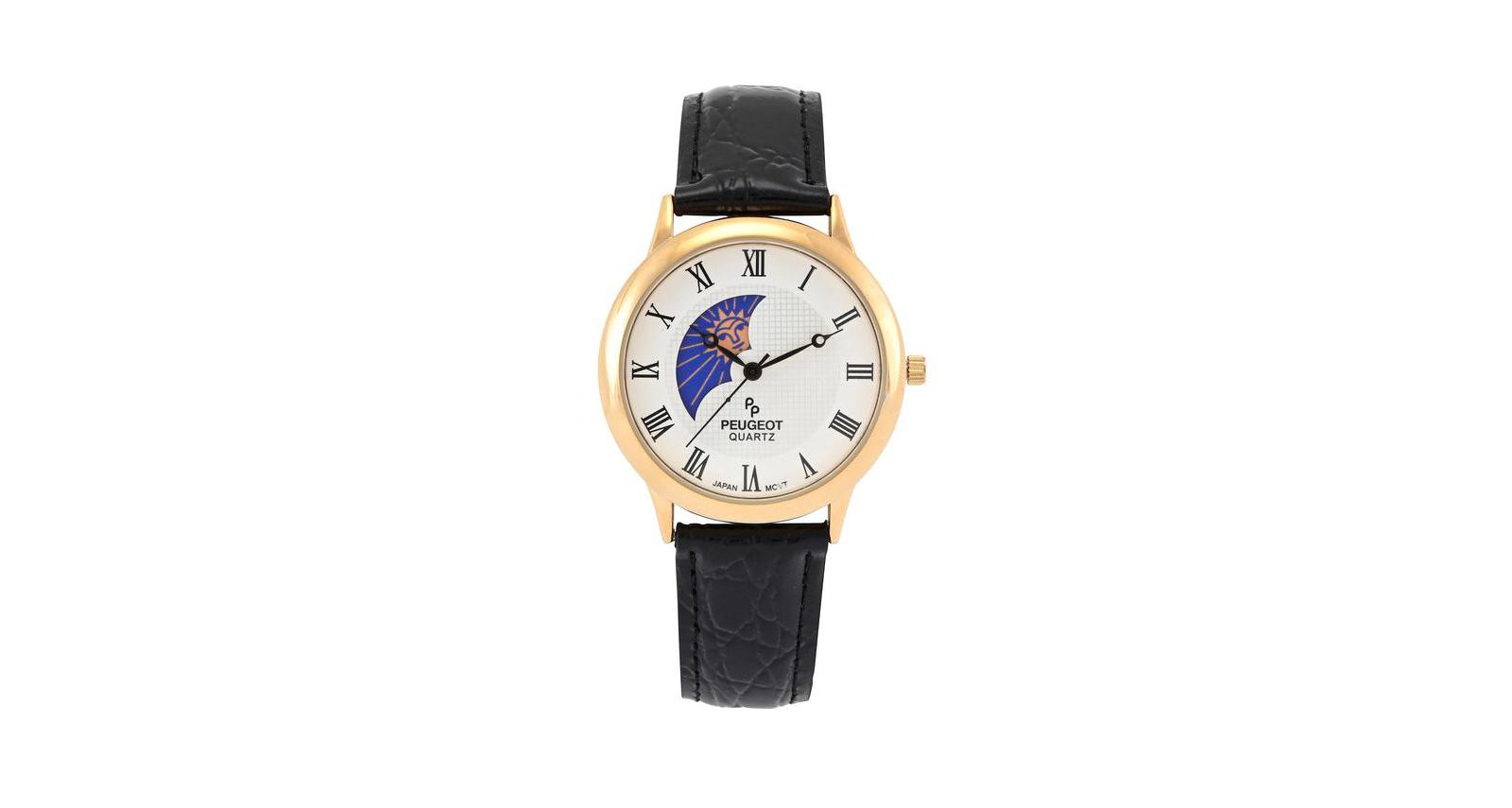 Peugeot Men's 38mm Dial Sun-Moon Leather Strap watch