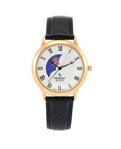 Peugeot Men's 38mm Dial Sun-Moon Leather Strap watch