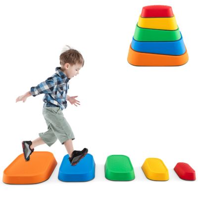 Slickblue 5 Piece Kids Stepping Stone Set, Non-Slip River Stones for Balance and Play-Multicolor
