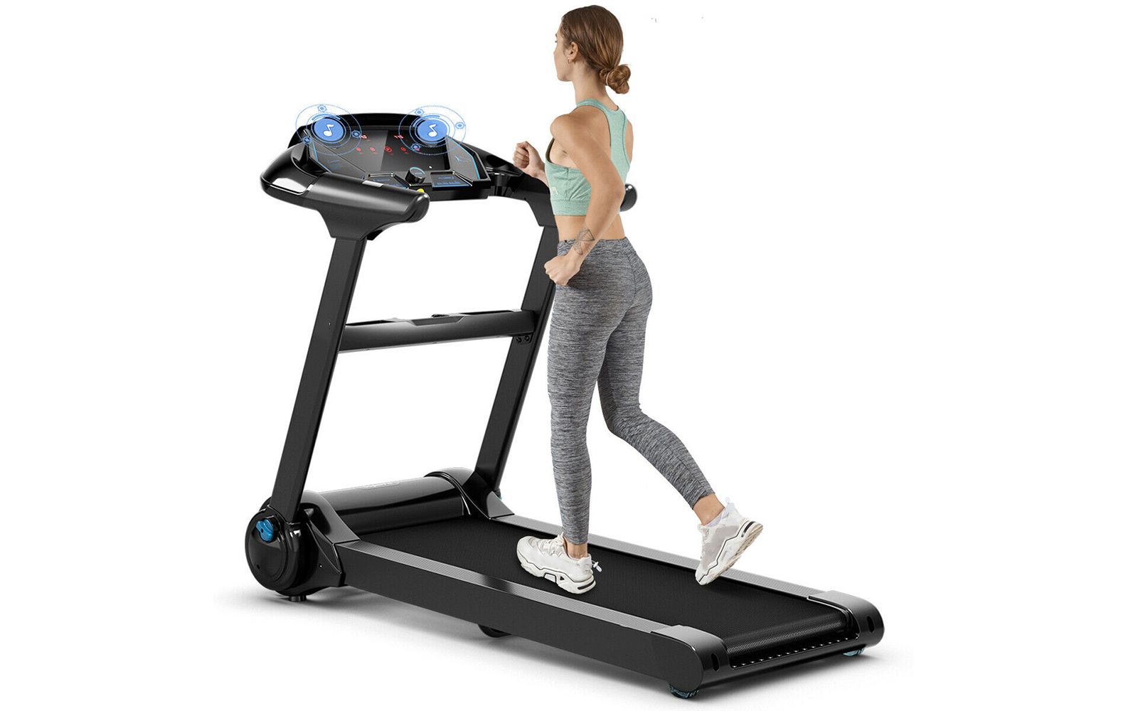 Black Folding Treadmill with Built In Bluetooth Speaker