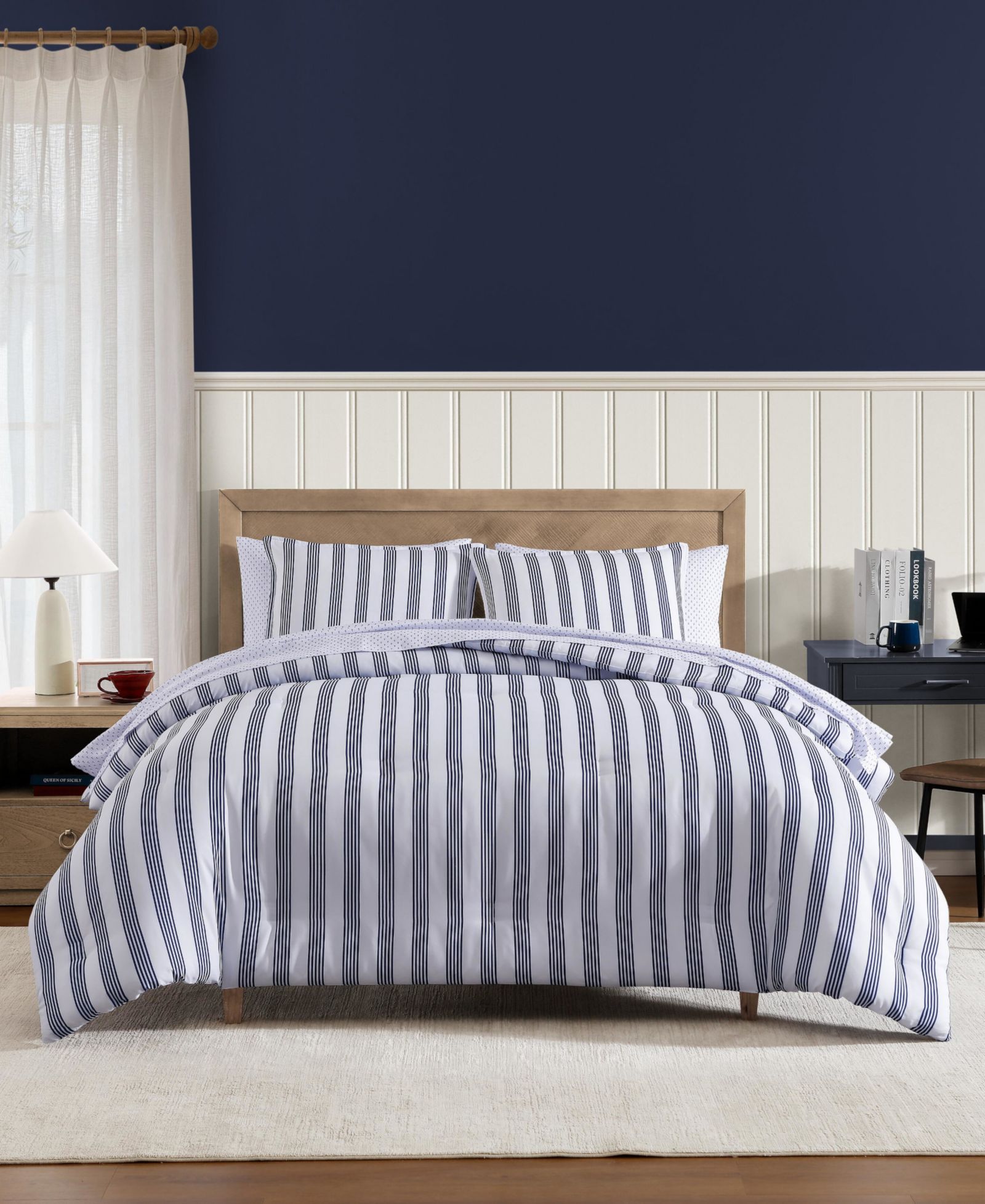 Tommy Hilfiger Campus Stripe Washed Microfiber 5-Piece Comforter Set, Twin/Twin XL