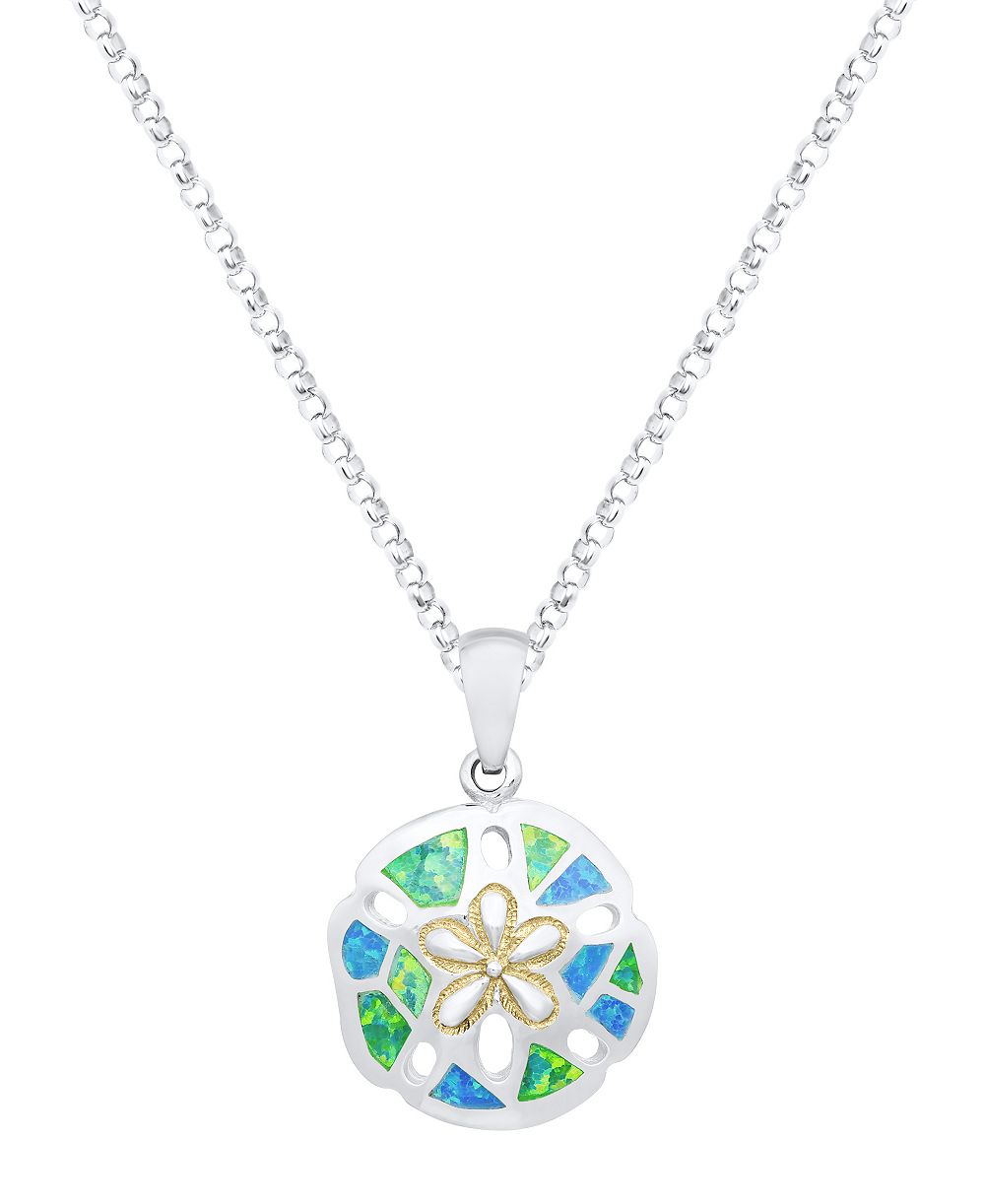 Macy's кулон-подвеска Kyocera Green & Blue Opal Sand Dollar в серебре