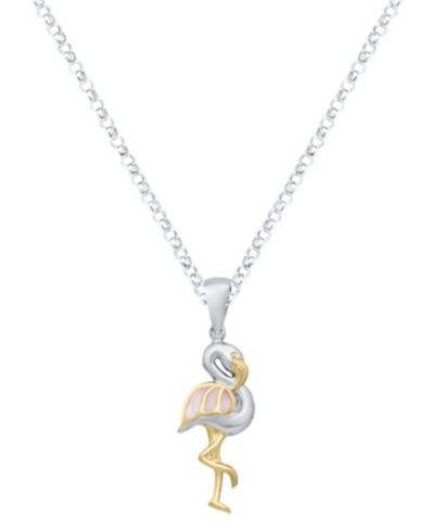 Macy's Pink Mother of Pearl Flamingo Pendant Necklace in Sterling Silver