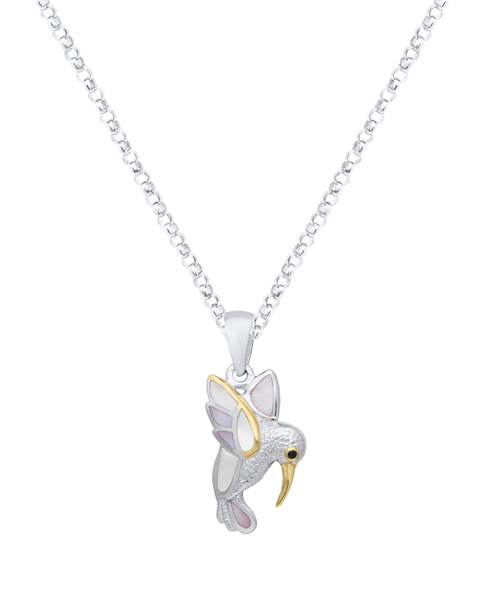Подвеска-ожерелье с колибри из перламутра в Sterling Silver