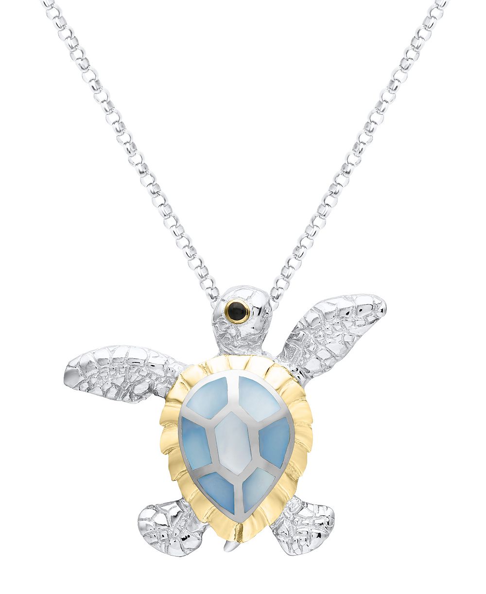 Macy's Blue Imitation Pearl Turtle Pendant Necklace in Sterling Silver