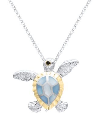 Macy's Blue Imitation Pearl Turtle Pendant Necklace in Sterling Silver