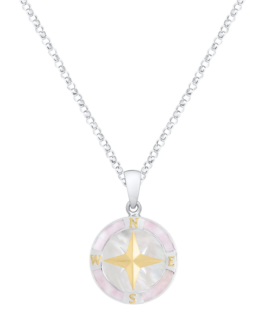 Macy's Pink Imitation Pearl Compass Pendant Necklace in Sterling Silver