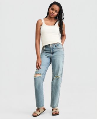Джинсы And Now This Petite High-Rise Distressed Embellished Straight-Leg