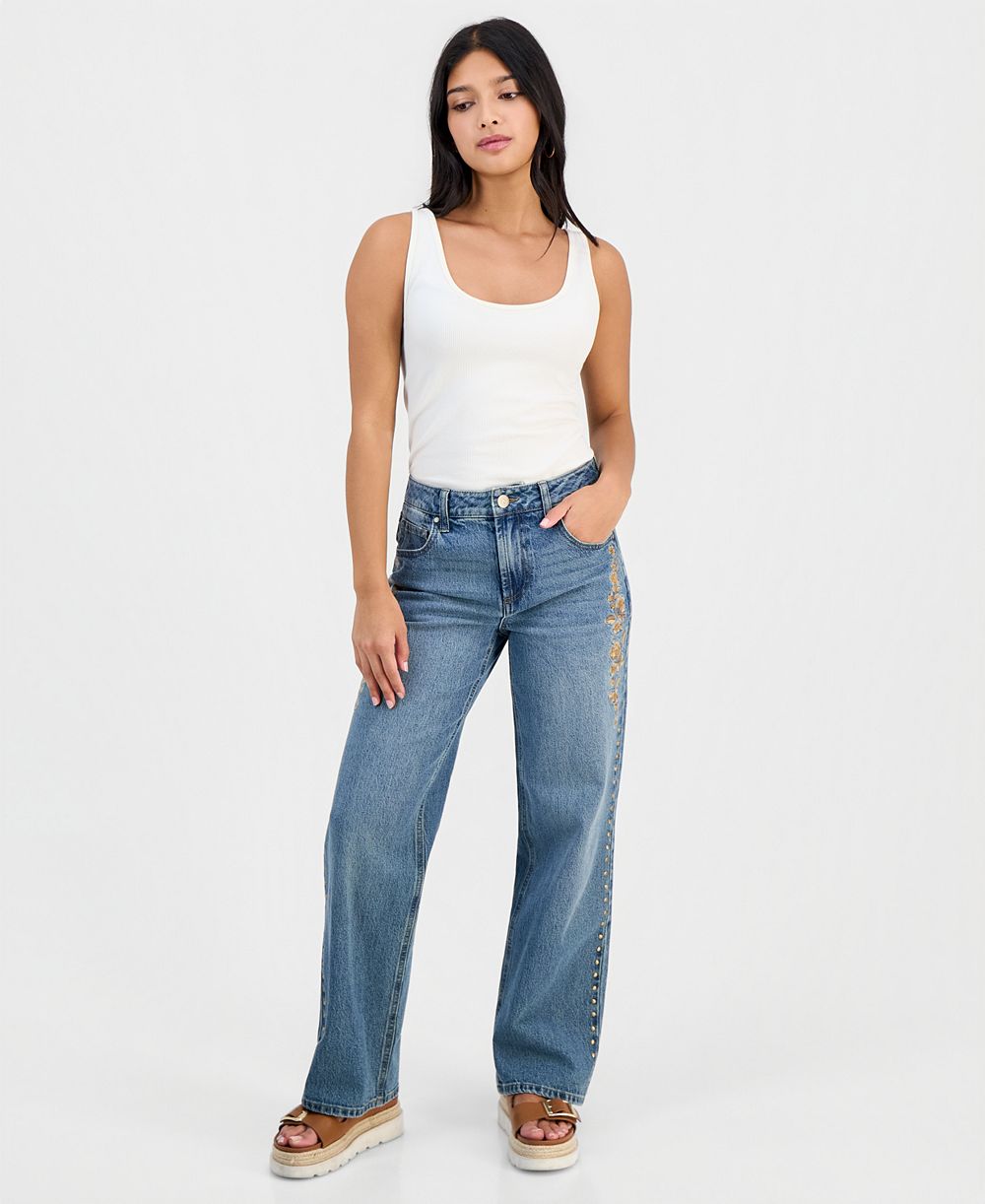 And Now This Petite High-Rise Embroidered Straight-Leg Jeans, Macy's Exclusive