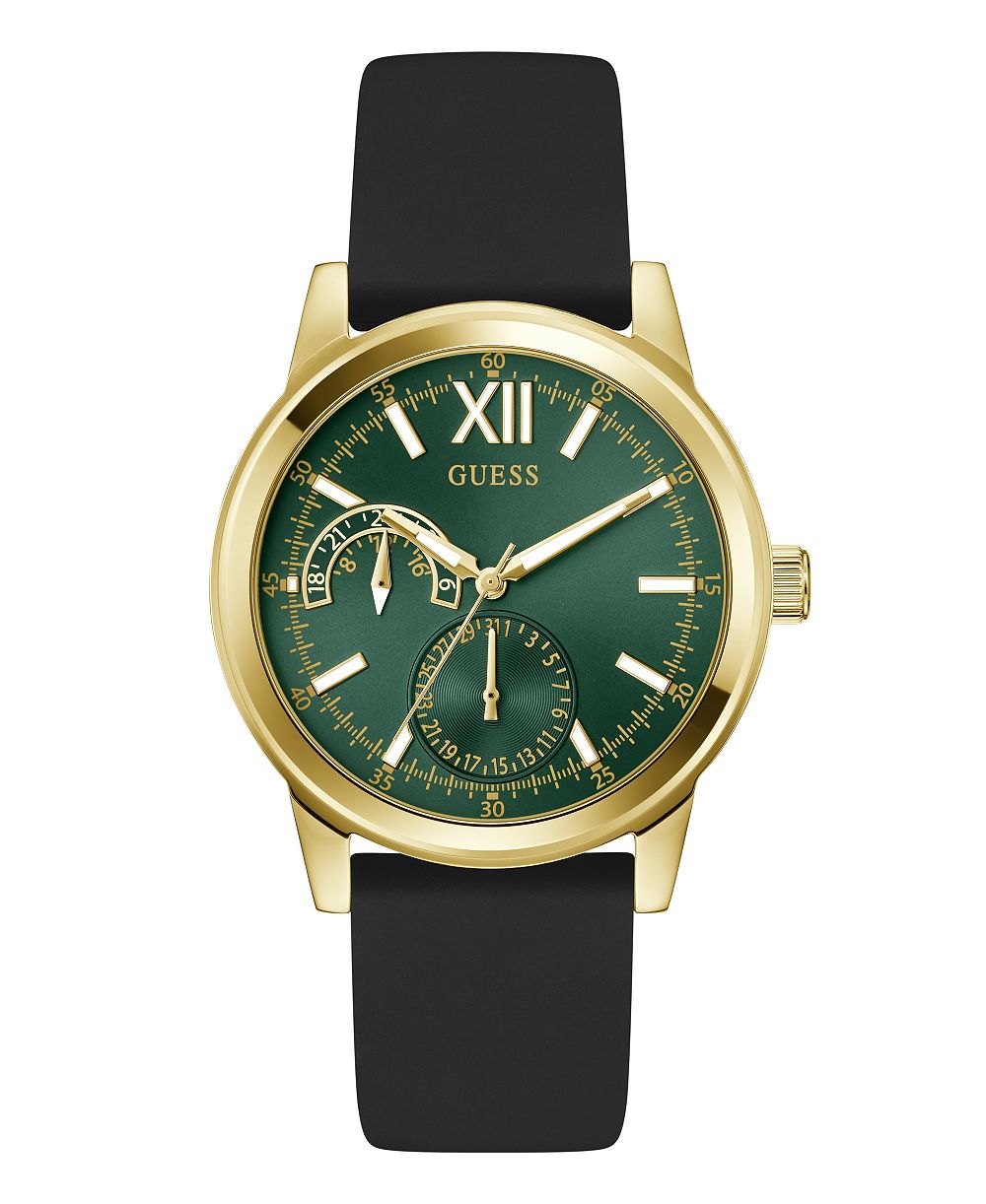GUESS Men's Gold-Tone Silicone Strap Watch 42mm