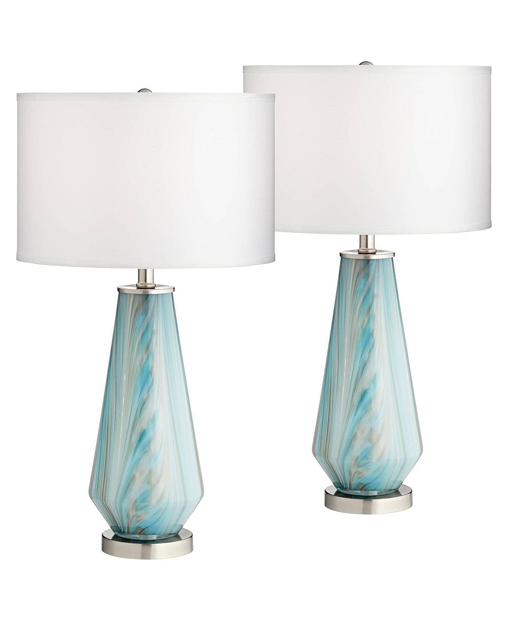 Possini Euro Design Jaime Современные настольные лампы Set of 2 Art Glass Fabric Drum Shade