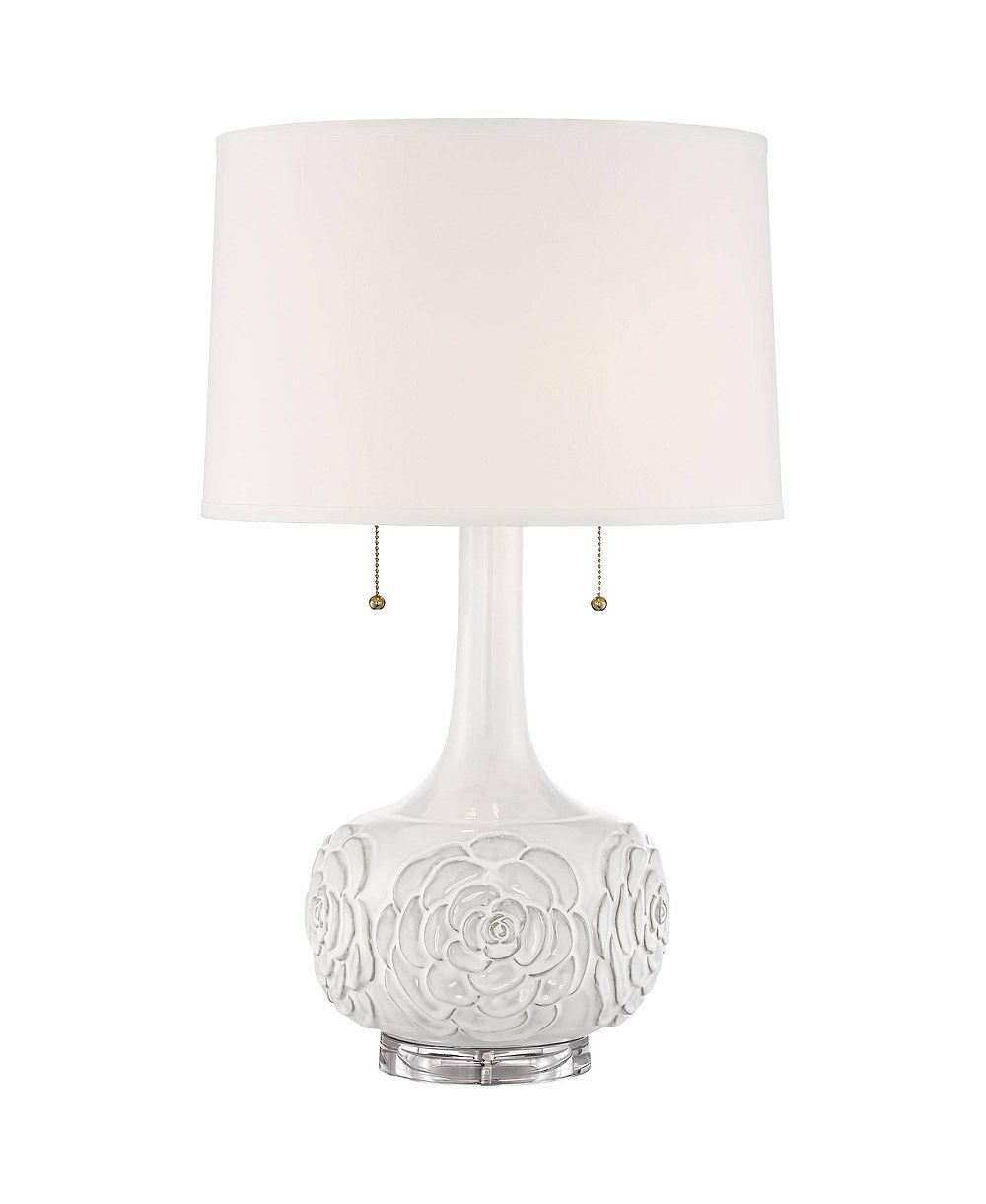 Possini Euro Design Country Cottage Table Lamp with USB Charging Port 27" Tall Floral Ceramic Drum Shade Living Room Bedroom House