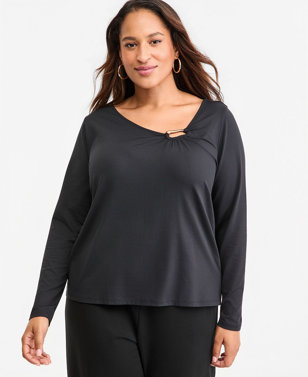 Женская блузка I.N.C. International Concepts большого размера с вырезом лодочка, длинным рукавом и фурнитурой, эксклюзив Macy's