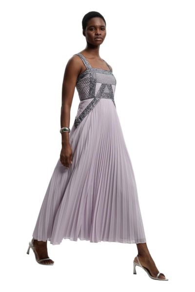 Karen Millen Women's Embellished Pleated Woven Midi Dress