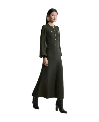Karen Millen Women's Military-Trim Chiffon-Sleeve Knit Dress