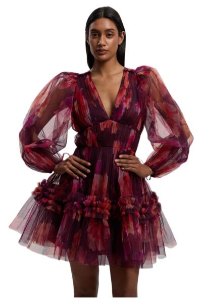 Женское мини-платье Karen Millen с рукавами-баллонами из тюля