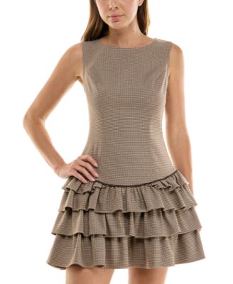 Детское мини-платье SENI & CADE Houndstooth Boat Neck Tiered с вырезом лодочкой