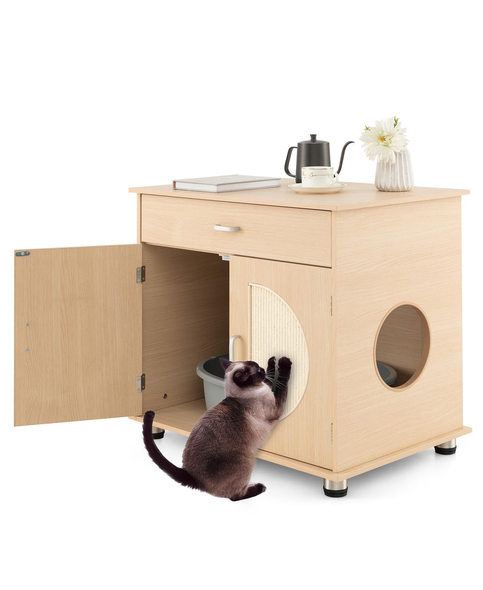 COZITO Cat Litter Box Enclosure Sisal Scratching Doors Storage