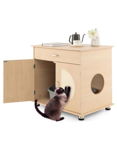 COZITO Cat Litter Box Enclosure Sisal Scratching Doors Storage