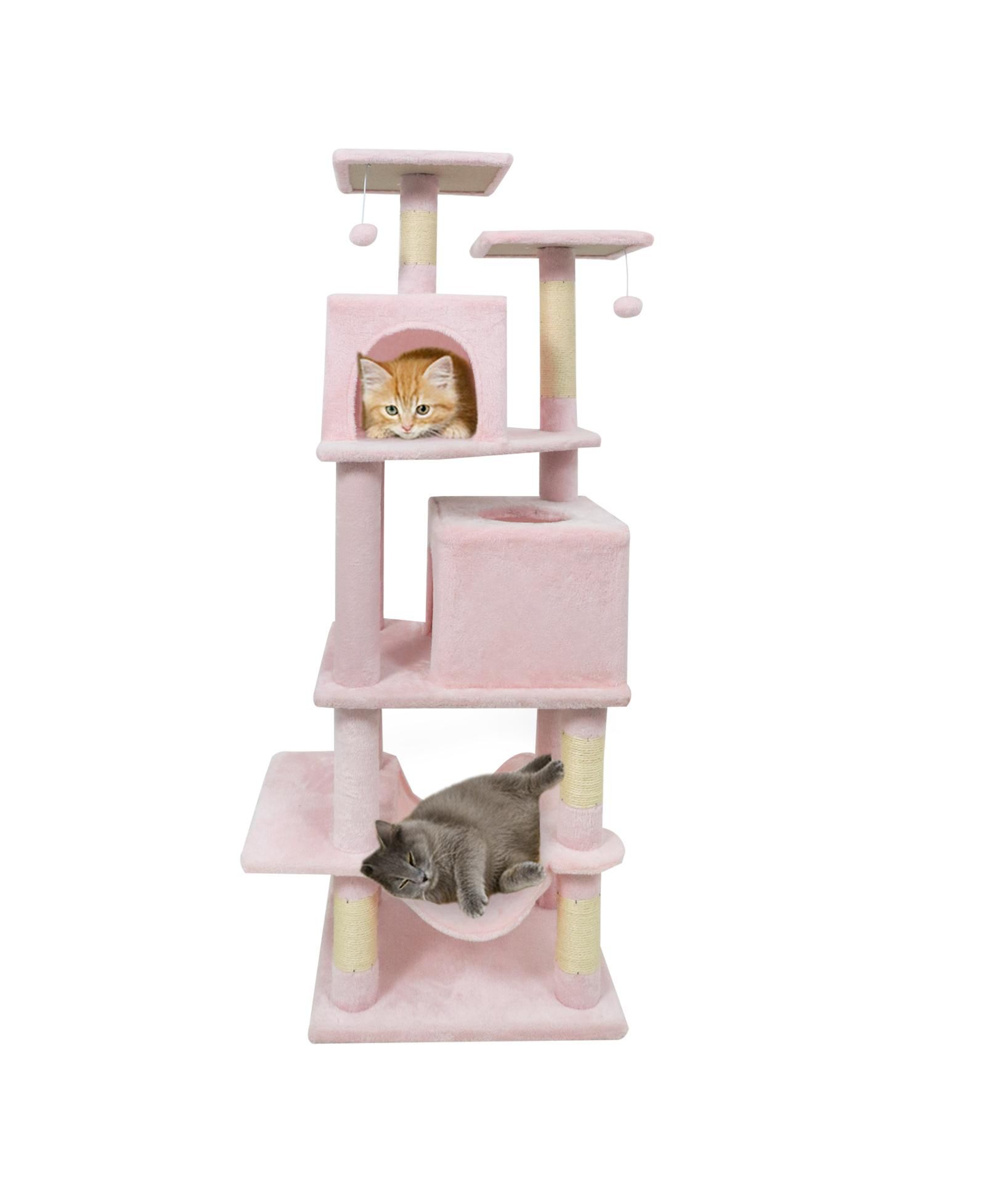 COZITO Cat Tree 57 inch with Dual Condos and Hammock Hanging Balls