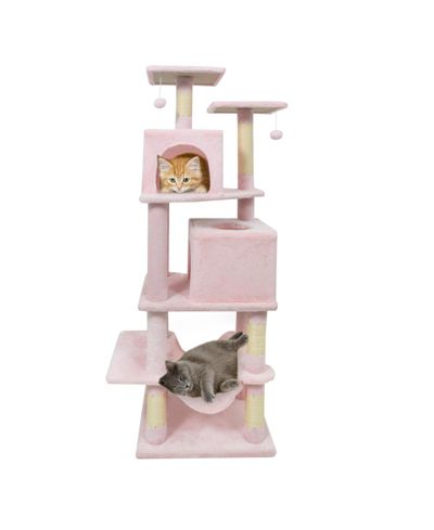 COZITO Cat Tree 57 inch with Dual Condos and Hammock Hanging Balls