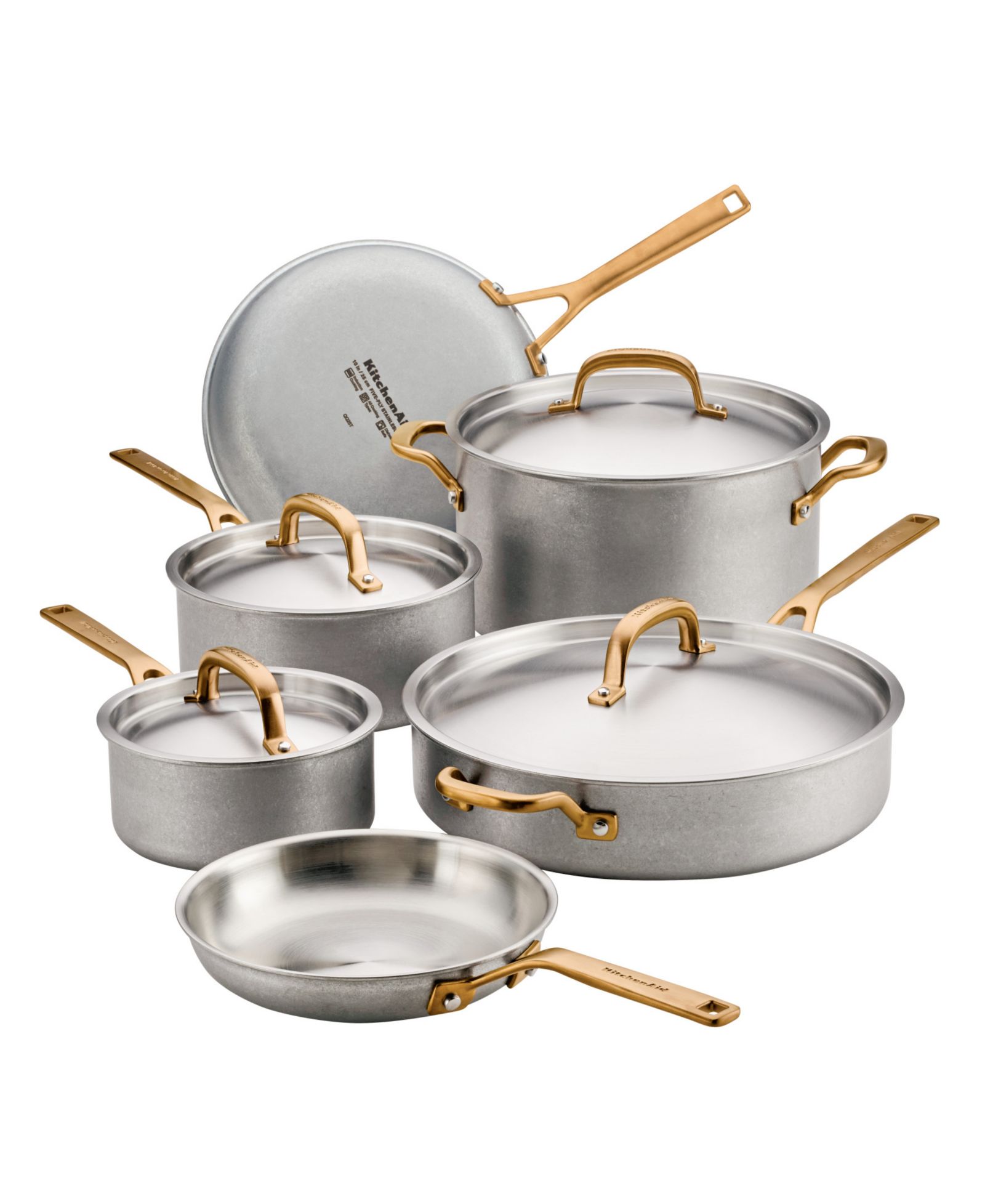 KitchenAid Stonewash Stainless Steel 5-Ply Clad 10-Piece Cookware Set