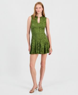 14th Place Juniors' Lace Keyhole Fit-and-Flare Mini Dress