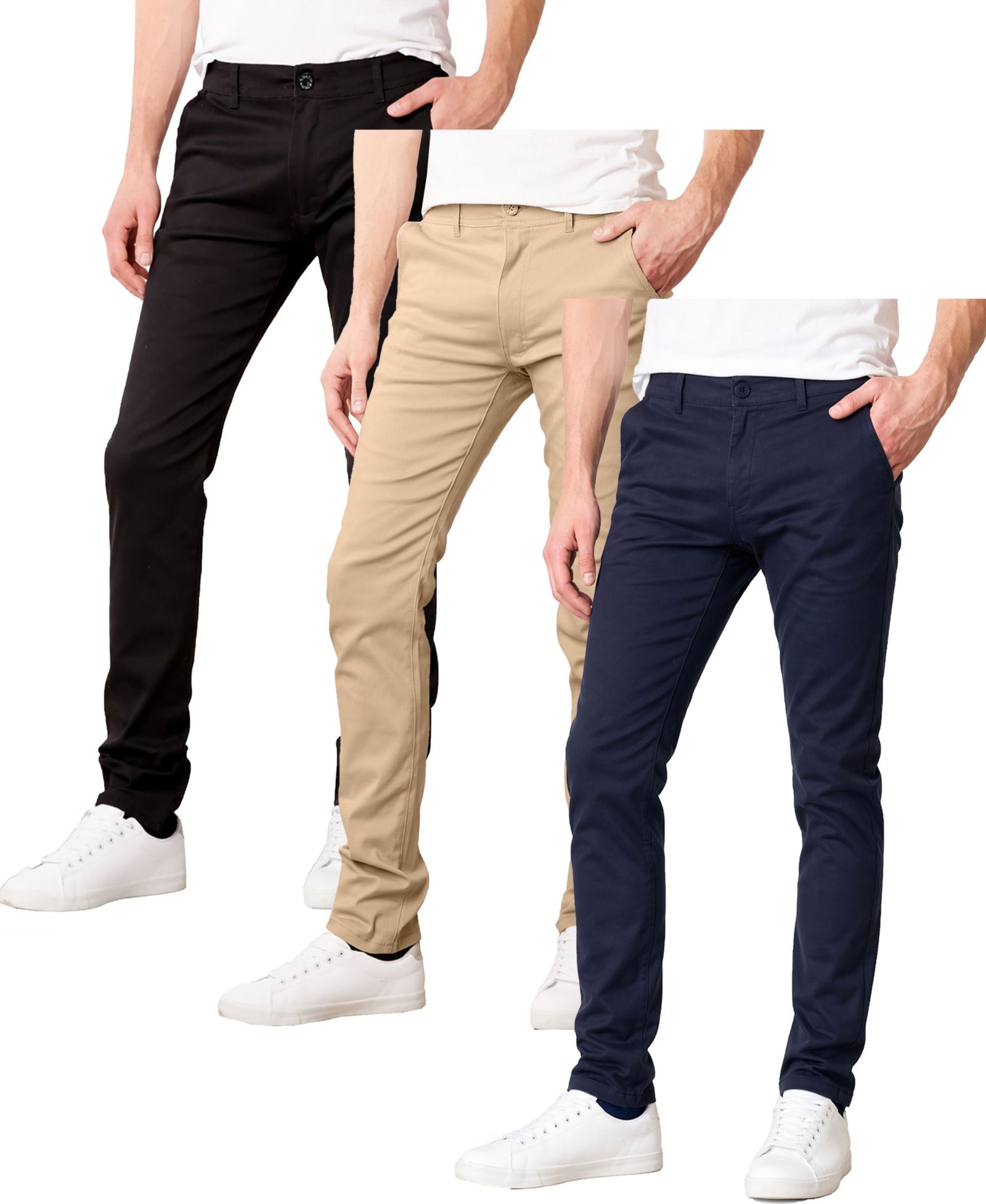 Galaxy By Harvic Men's Super Stretch Slim-Fit Chino Pants, 3-Pack