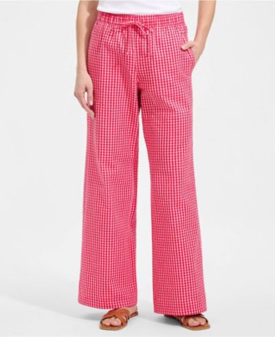 Lands' End Women's Seersucker High Rise Drawstring Wide Leg Pants