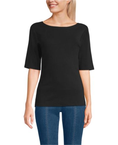Lands' End Women's Elbow Sleeve Polished Essentials High Neck Low Back Top