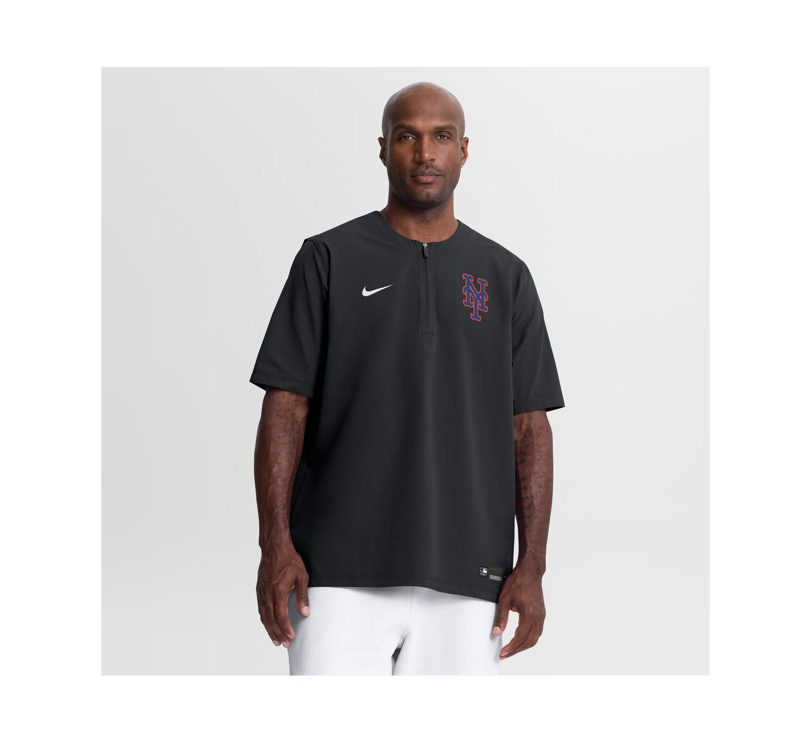 Nike Мужская ветровка с коротким рукавом Dri-FIT, черная, New York Mets Authentic Collection