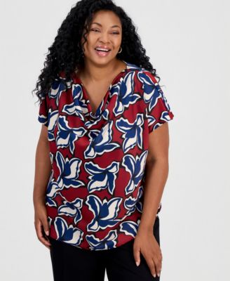 Женская блузка Anne Klein Plus Size с цветочным принтом и воротником-косынкой