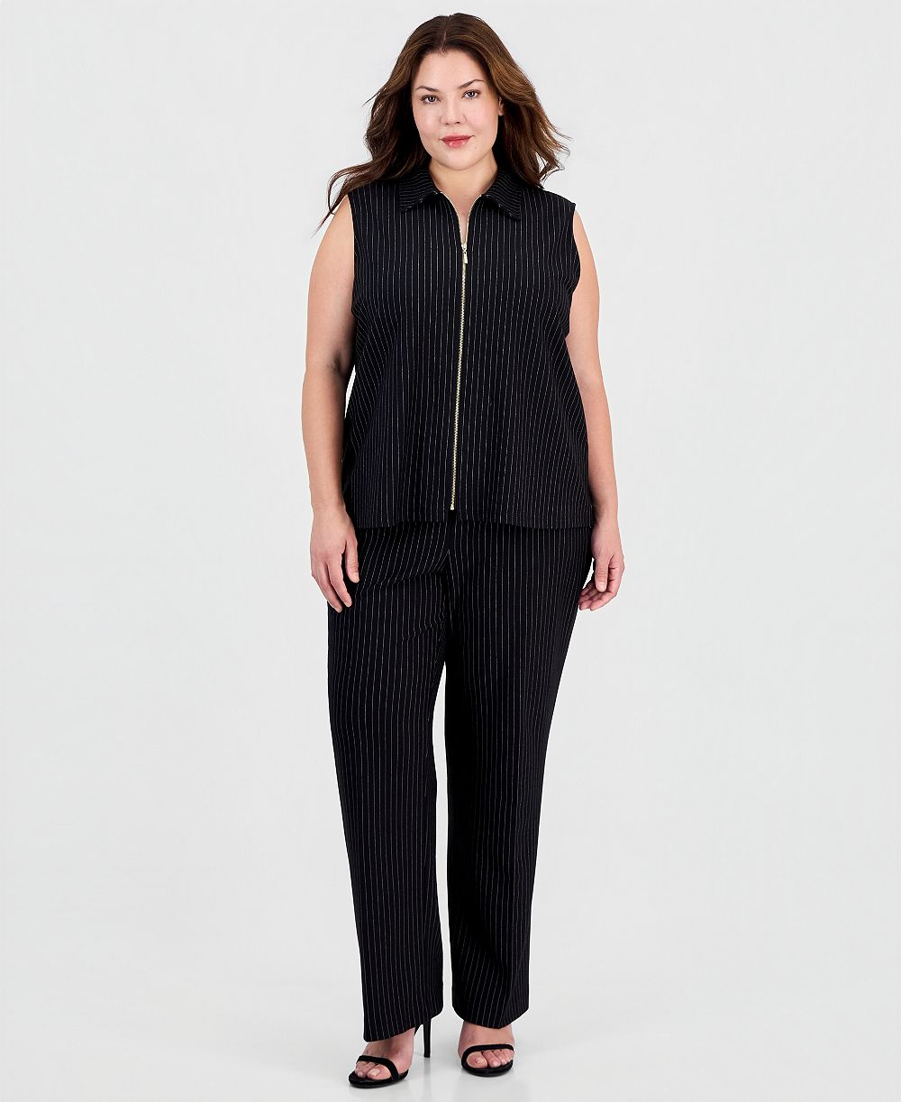Женские брюки Anne Klein Plus Size Pinstriped Pull-On