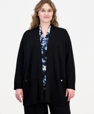 Anne Klein Plus Size Collarless Open-Front Cardigan