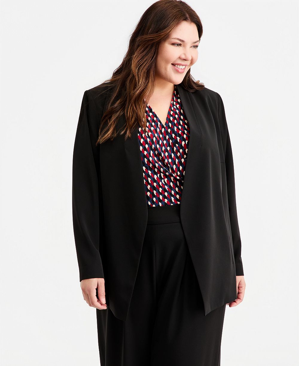 Anne Klein Plus Size Collarless Open-Front Jacket