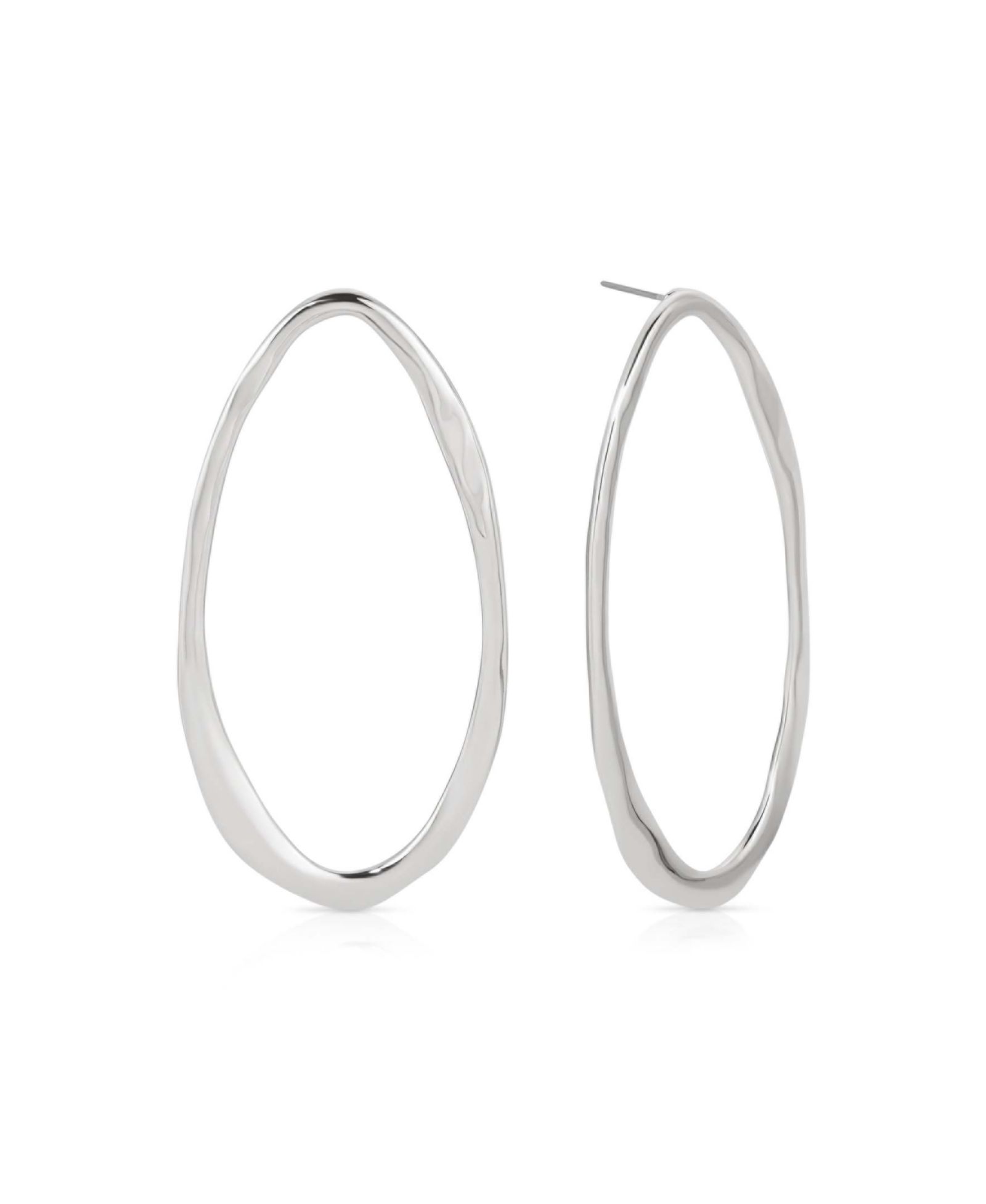 ETTIKA Silver-Tone Hammered Large Oval Earrings