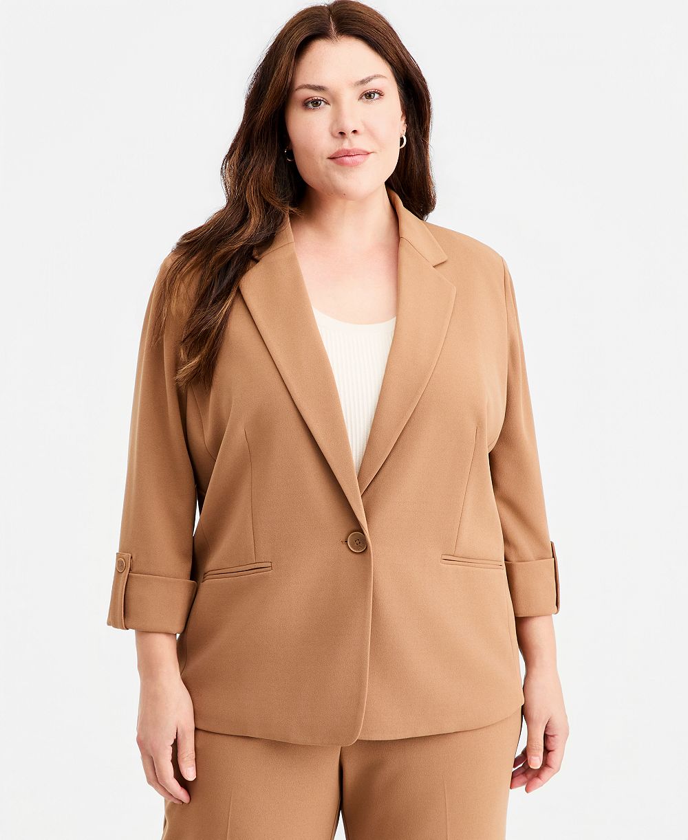 Блейзер Anne Klein Essentials Plus Size с откидными манжетами и одной пуговицей