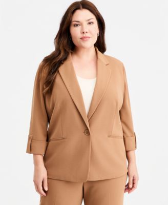 Блейзер Anne Klein Essentials Plus Size с откидными манжетами и одной пуговицей