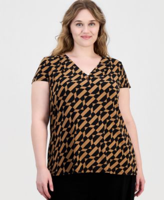 Женский топ Anne Klein Essentials Plus Size с принтом и V-образным вырезом