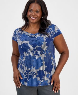 Kasper Plus Size Cowl-Neck Cap-Sleeve Top