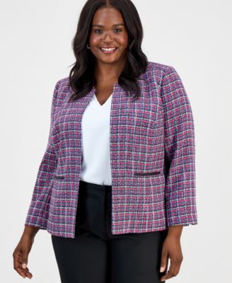 Kasper Plus Size Tweed Open-Front Long-Sleeve Jacket