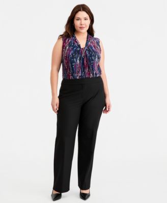 Kasper Plus Size Machine Washable Mid Rise Straight Leg Pants