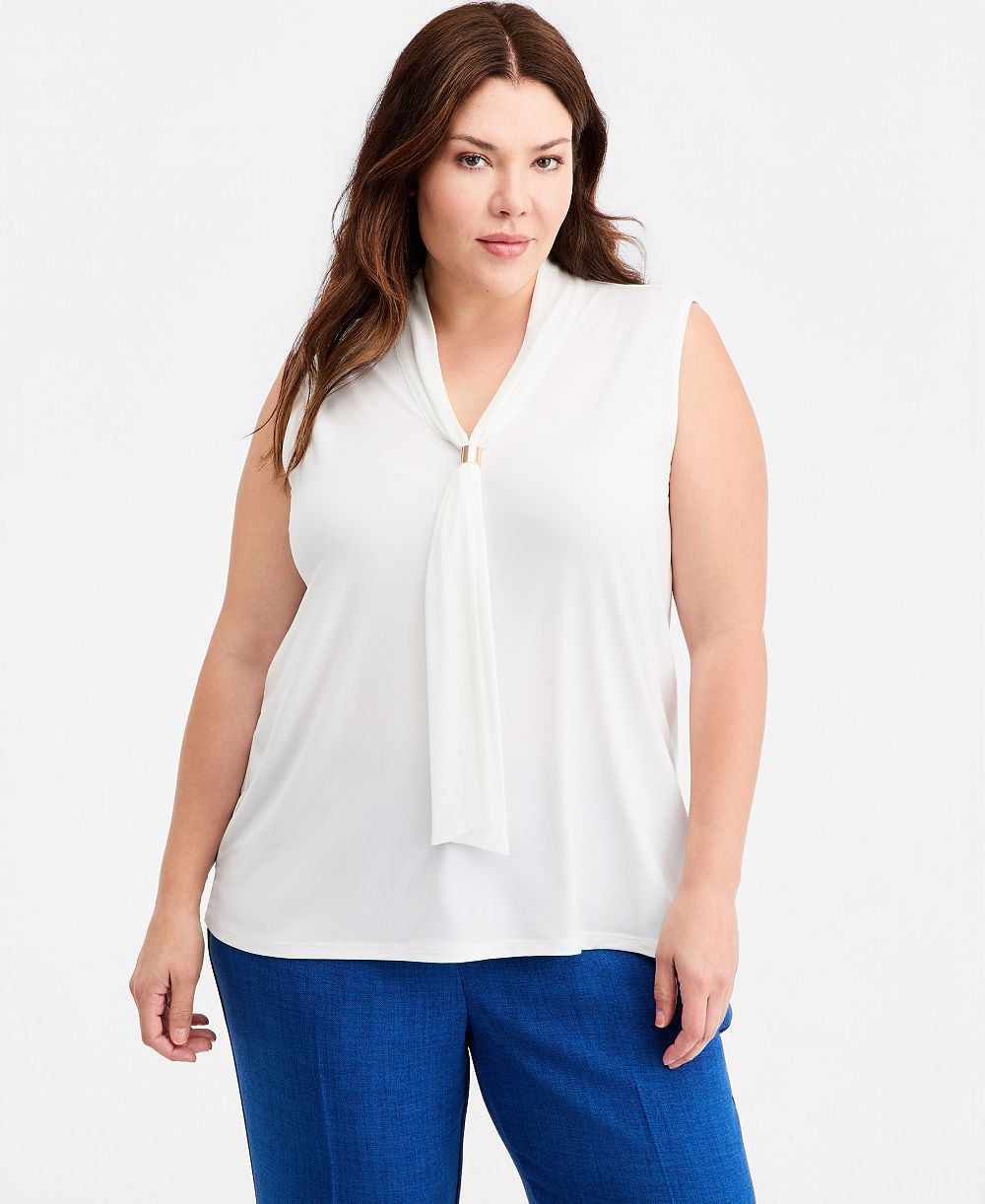 Женский топ Plus Size Kasper Tie-Neck Sleeveless