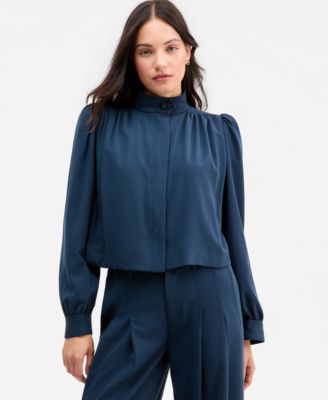 Liverpool Los Angeles Women's Puff-Sleeve Hidden-Placket Jacket