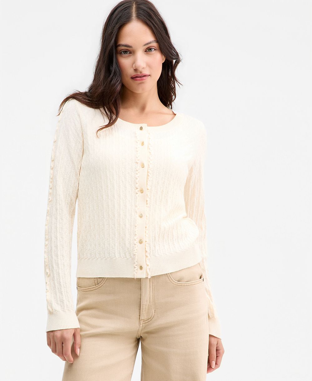Liverpool Los Angeles Women's Long-Sleeve Button-Front Ruffle Cardigan