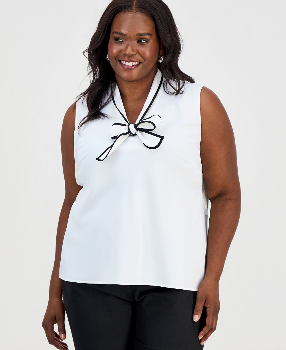 Kasper Plus Size Sleeveless Tie-Neck Top