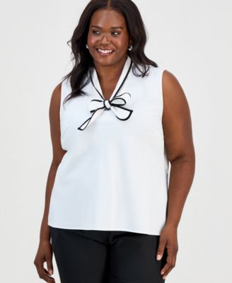 Kasper Plus Size Sleeveless Tie-Neck Top