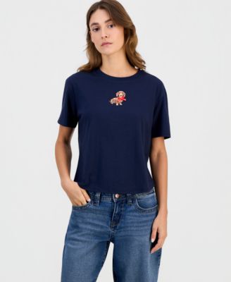 Rebellious One Juniors' Dachshund Bow Graphic Crop Tee