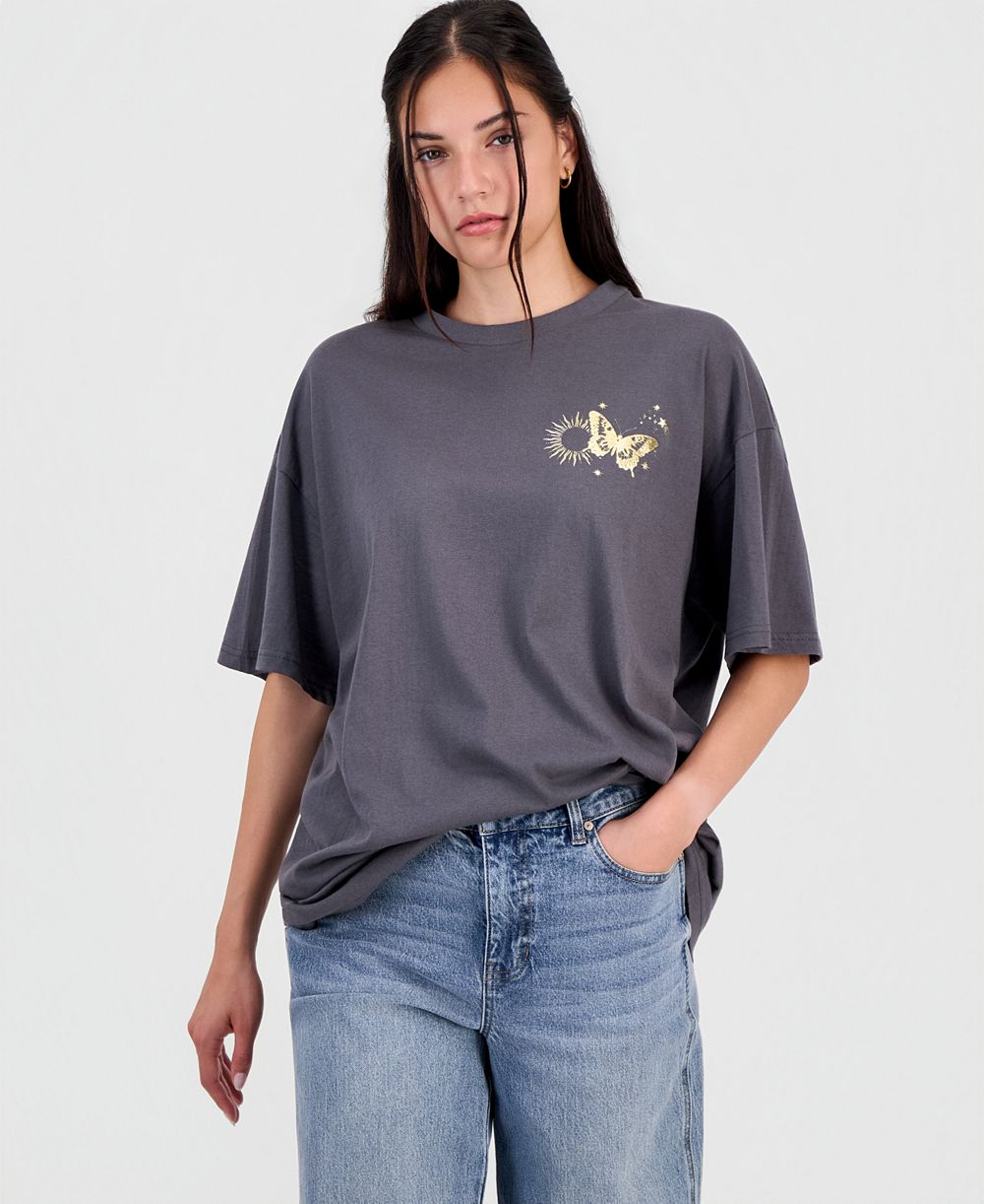 Rebellious One Juniors' Cotton Butterfly Graphic T-Shirt