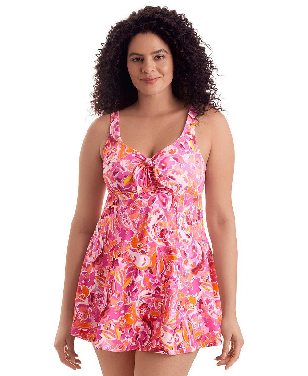 Женское платье-купальник ShapeSolver Bow Front Printed Swim Dress